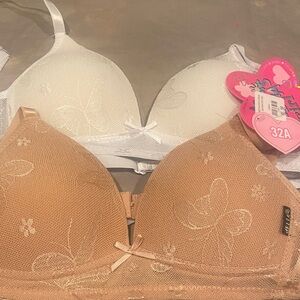 dELiA*s Lace Butterfly Bra Set - White and Tan